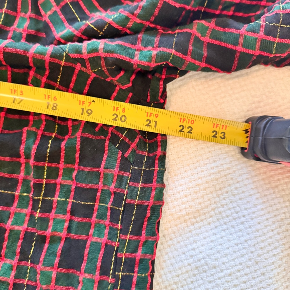 LOFT Black Red Green Gold Plaid V-Neck Blouse Puff Sleeve Top Women’s Shirt - Picture 15 of 16